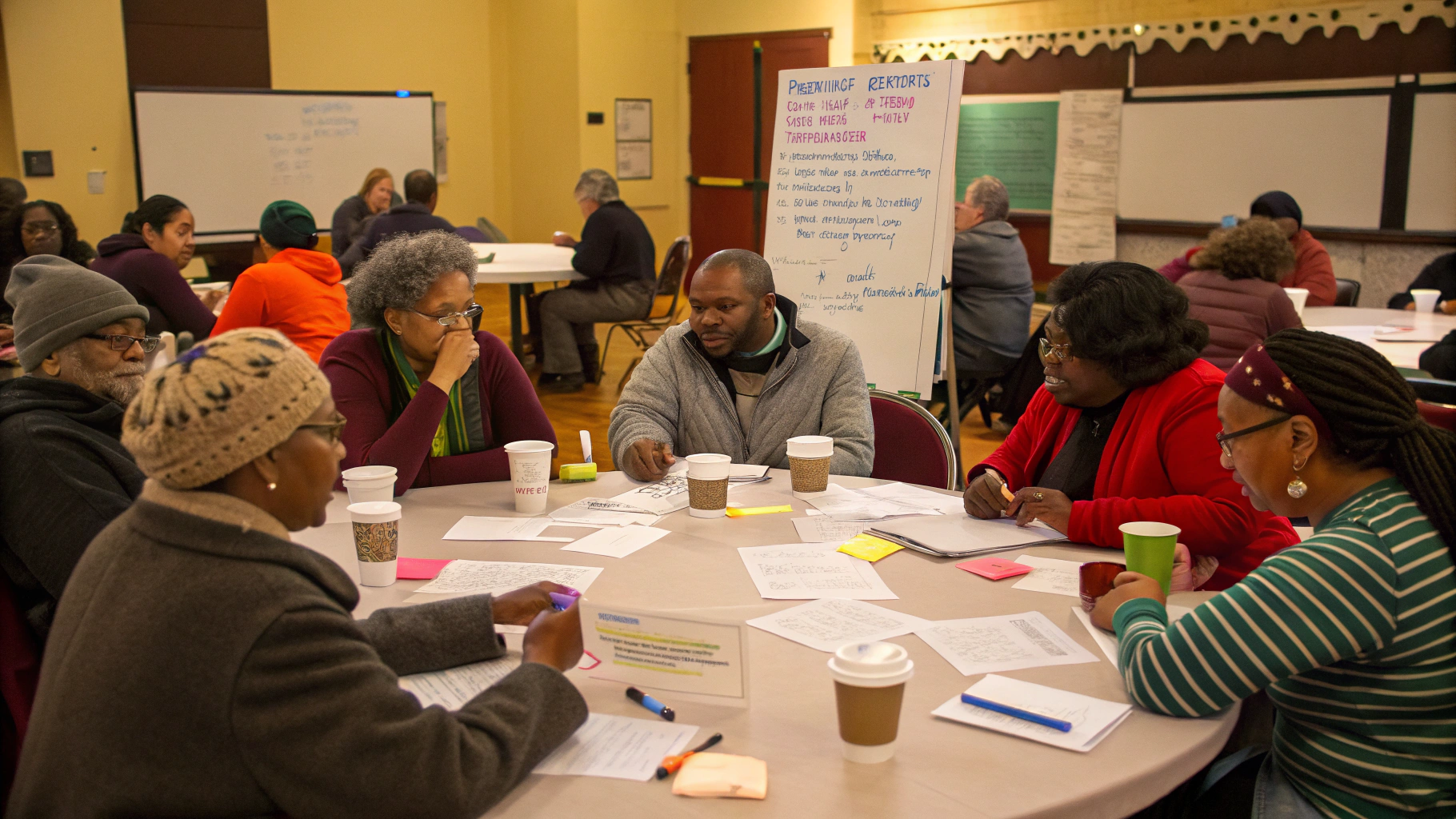 Local residents engaging in a collaborative town hall discussion